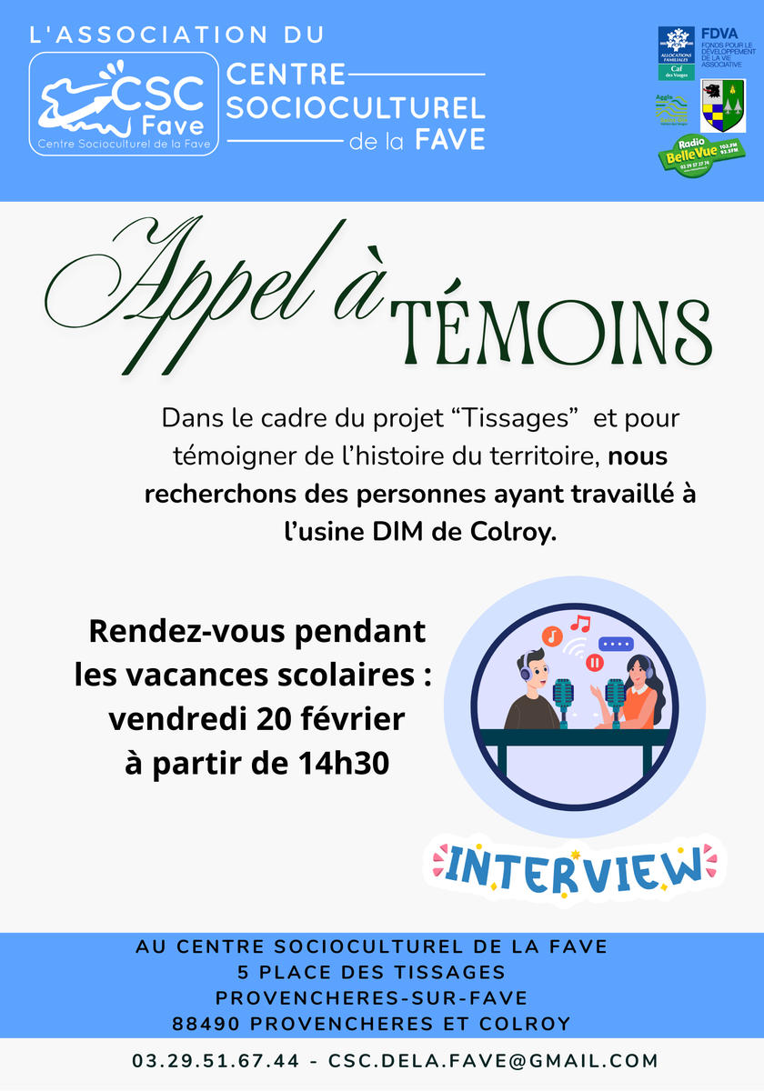 Appel à témoin - Centre Socioculturel de la Fave